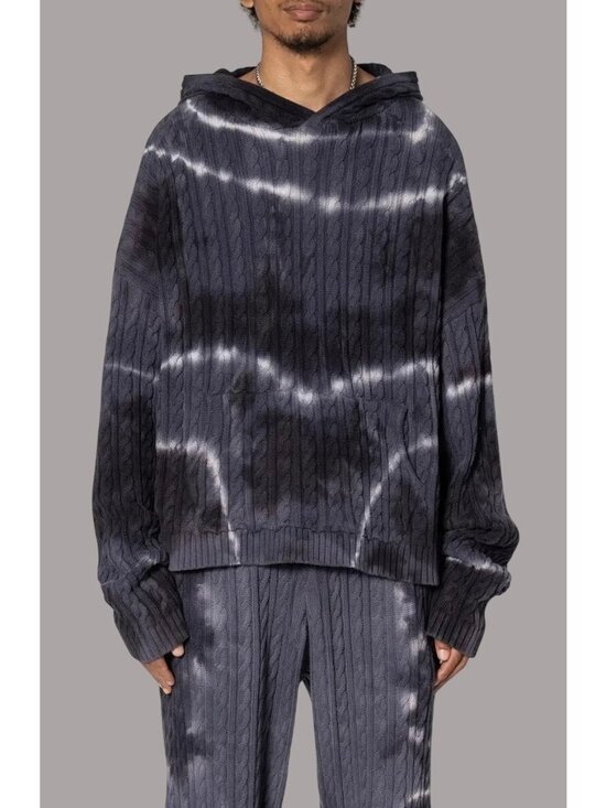 NML Other - MNML Mens Tie Dye Cable Knit Hoodie Black  M Cotton Cropped Oversized Fit New Wi